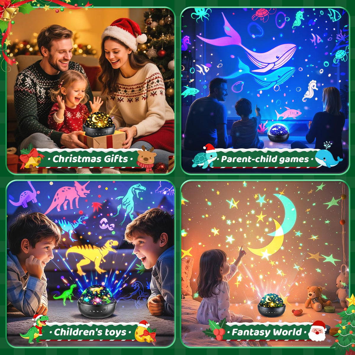 Kids projector night light shown with star, ocean animal and dinosaur projection themes