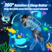 Rotating ocean theme night light projector illuminating a child's bedroom