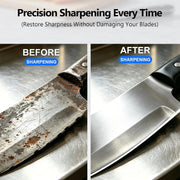 Before and after comparison showing restored knife sharpness