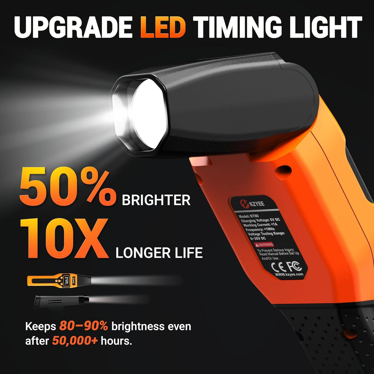 KZYEE KT80 Digitale Ontstekingstestlamp – Met LED-stroboscoop, 6/12V, Incl. Toerentalll, Sluitingshoek En Spanningstest, Oplaadbaar Via USB-C