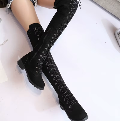 Bottes cuissardes en simili-suède – Bout rond
