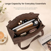 Large capacity tote bag with organized compartments