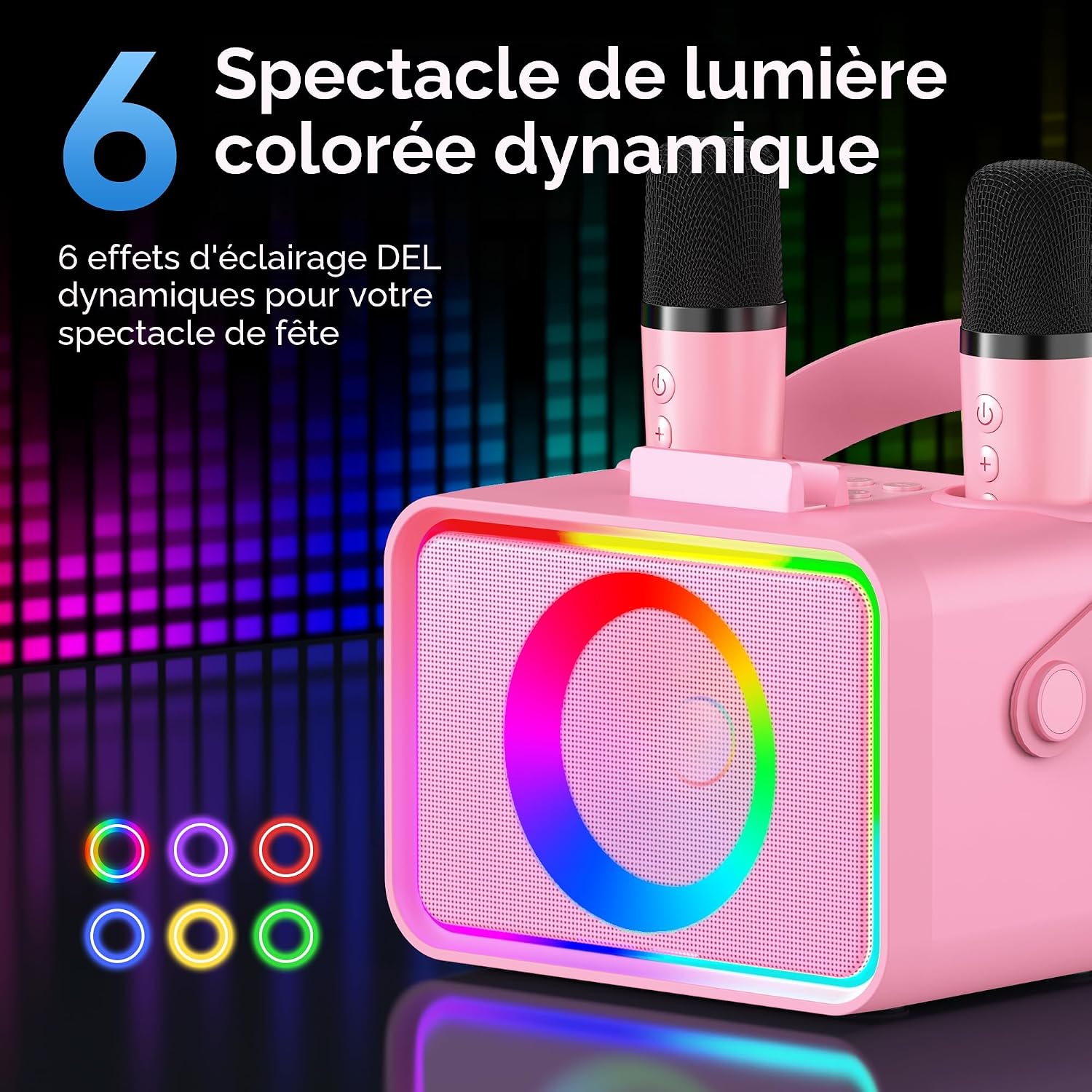 Bluetooth karaoke machine with dynamic RGB LED light show modes