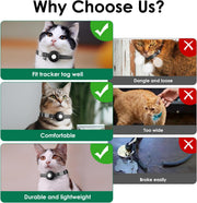 Comparison of cat collars with fit tracker tags, showing examples of well-fitted and poorly fitted collars.