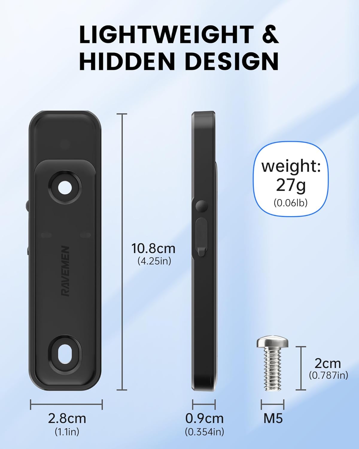 Technical dimensions and weight of the compact RAVEMEN tracker