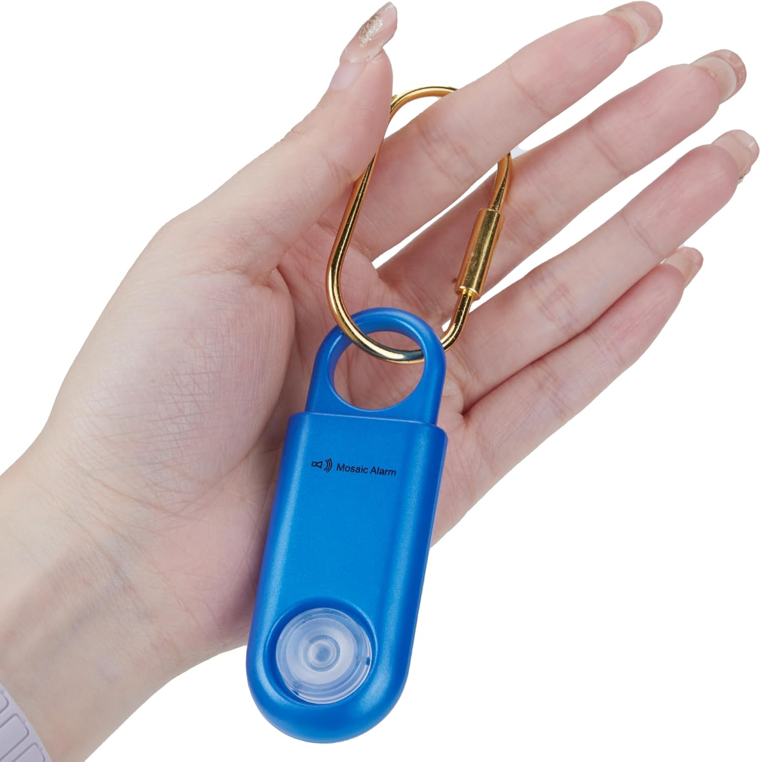 Lightweight emergency personal alarm shown in hand