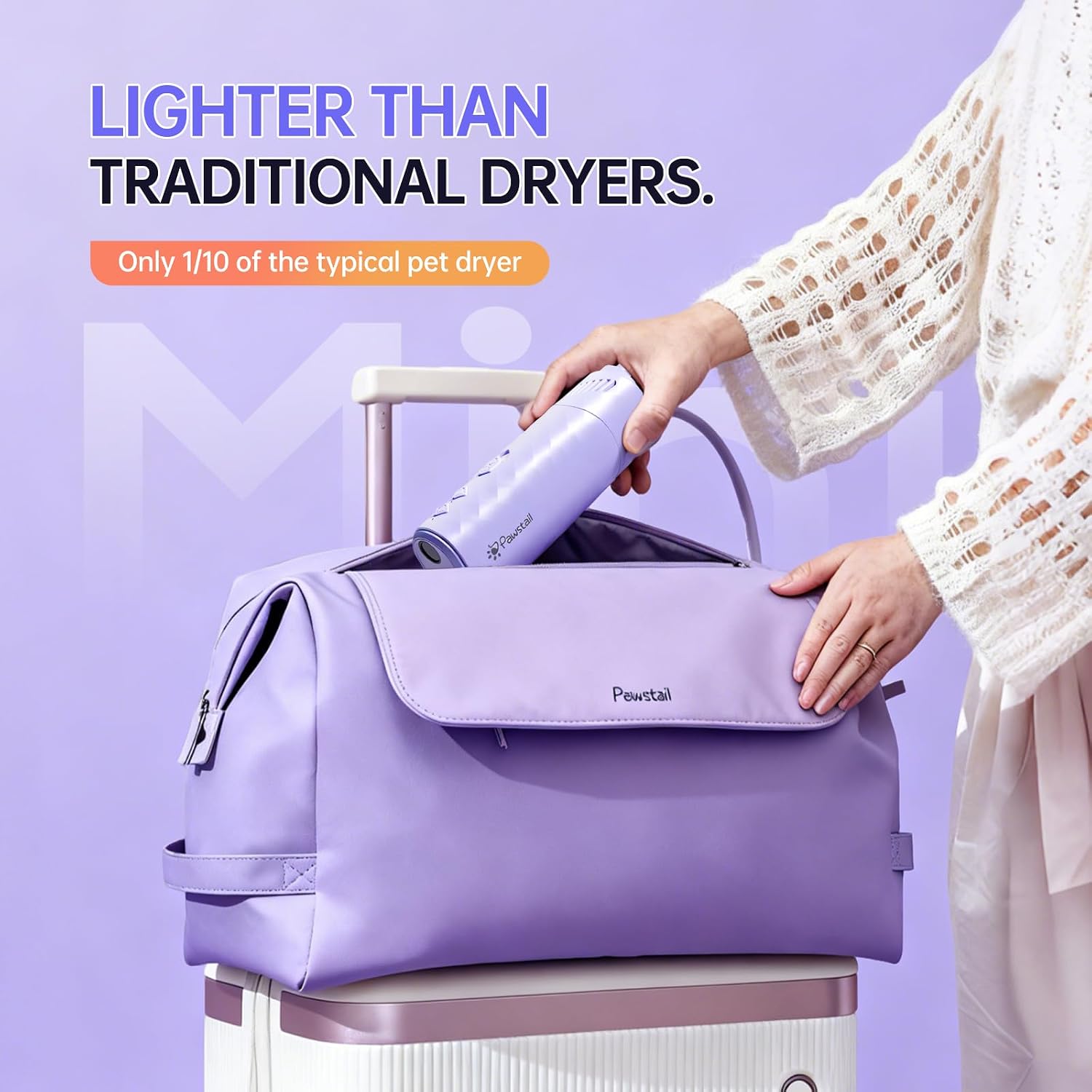Lightweight purple pet hair dryer for convenient home and travel grooming