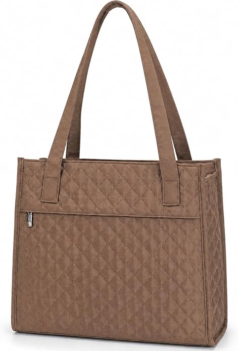 Brown lightweight quilted tote bag for women