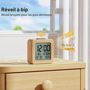 Loud wooden alarm clock designed for heavy sleepers bedside