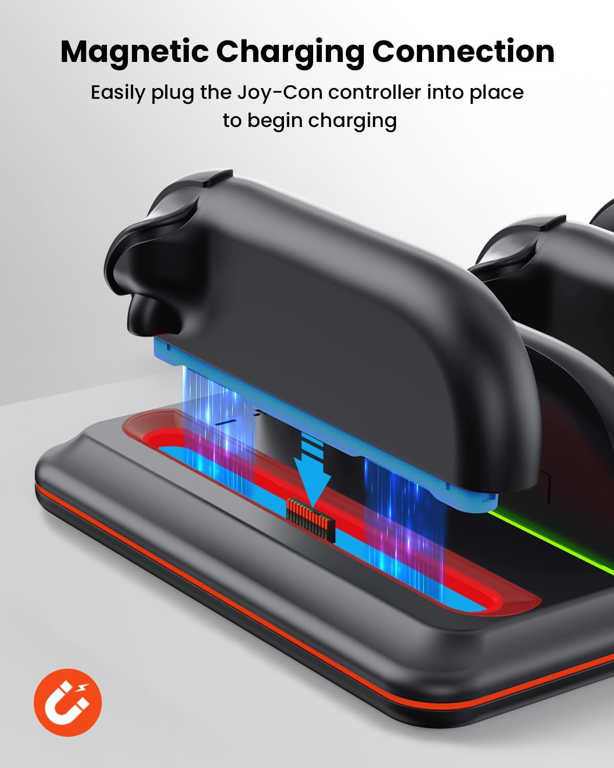 Magnetic connection detail for Joy-Con charging on Switch 2 dock