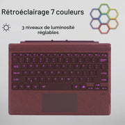 Seven-color backlit burgundy Mobee keyboard with three brightness settings