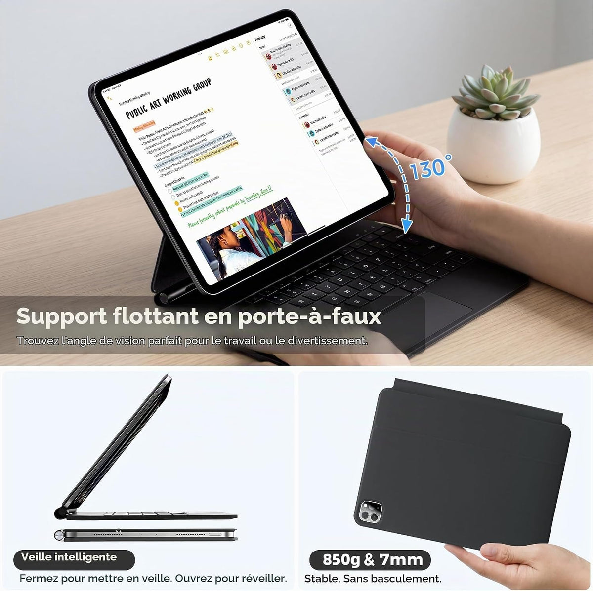 Mobee iPad keyboard case with adjustable magnetic stand, protective cover and stable weighted design