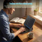 Mobee magnetic keyboard case transforming a compatible iPad into a laptop-style workspace