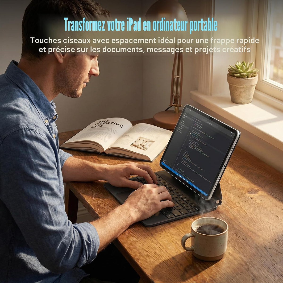 Mobee magnetic keyboard case transforming a compatible iPad into a laptop-style workspace