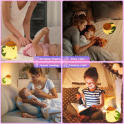 Chicken silicone night light used during feeding, bedtime, and camping scenarios.