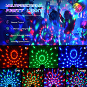 Multifunction RGB party light with rotating disco patterns and vibrant colors