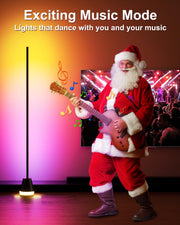 LED corner lamp in music sync mode with Santa playing guitar in vibrant room lighting