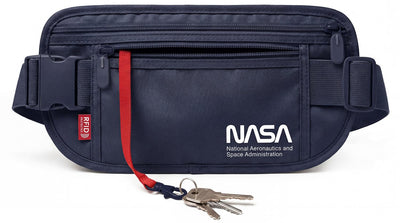 NASA RFID Blocking Waist Bag, Hidden Travel Belt Wallet, Blue