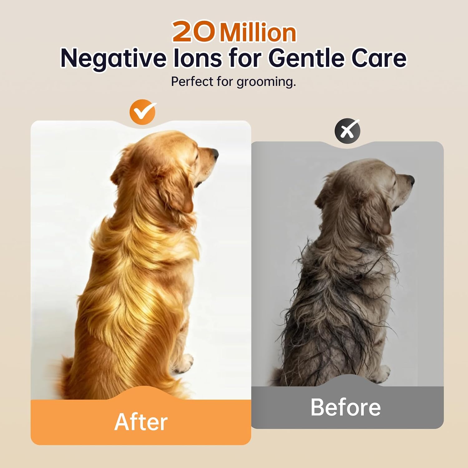 Negative ion pet dryer for smoother-looking dog coat after grooming
