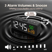 Netzu clock with 3 alarm volumes and 9-minute snooze feature