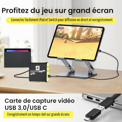 USB 3.0 HDMI video capture card connected to a compatible Nintendo Switch 2 gaming setup