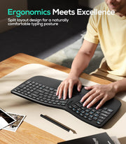 Person typing on Nulea ergonomic keyboard showing natural wrist posture