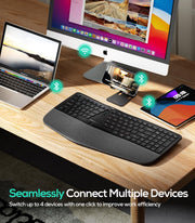 Nulea ergonomic keyboard connected to multiple devices via Bluetooth and 2.4G