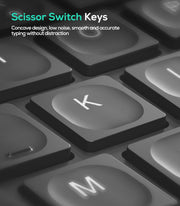 Quiet scissor-switch keys on Nulea ergonomic wireless keyboard