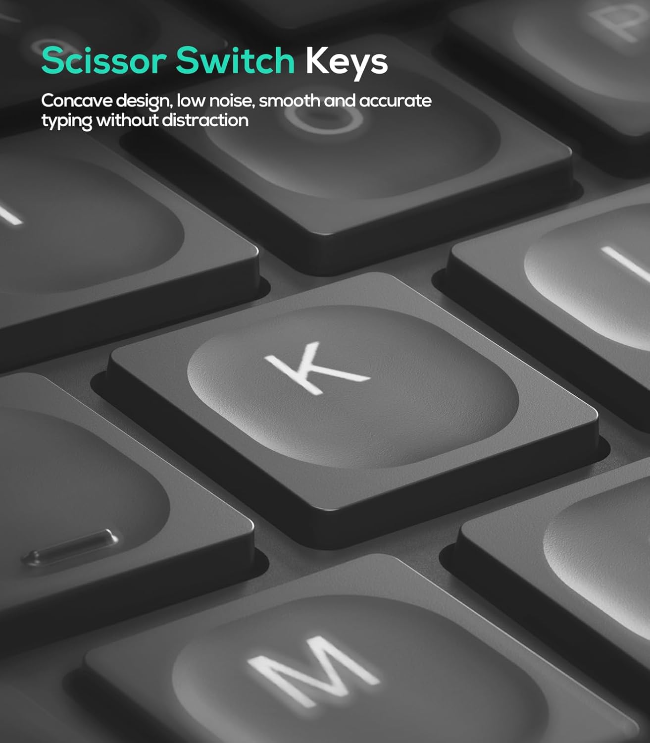Quiet scissor-switch keys on Nulea ergonomic wireless keyboard