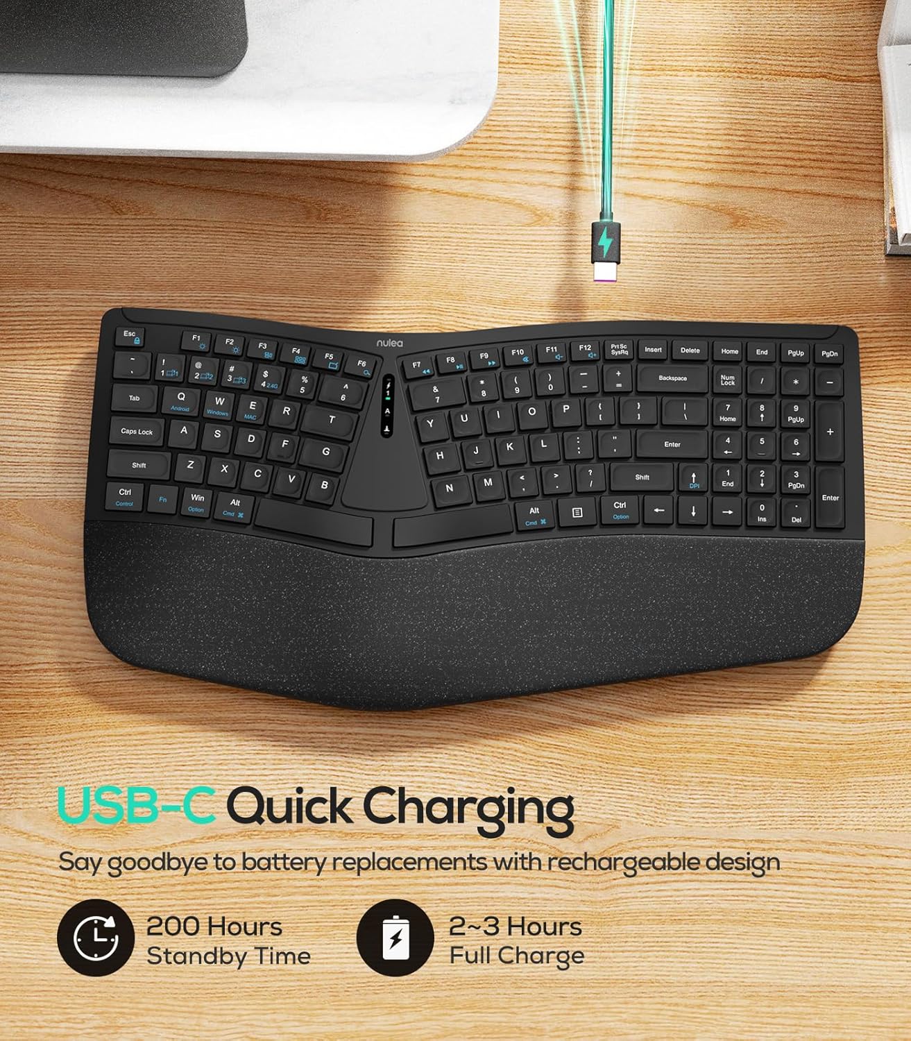 Nulea keyboard USB-C rechargeable battery with 200-hour standby time