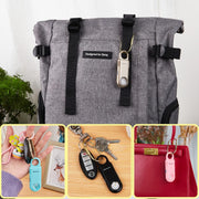 SOS alarm keychains attached to bags, backpacks, and keys for portability