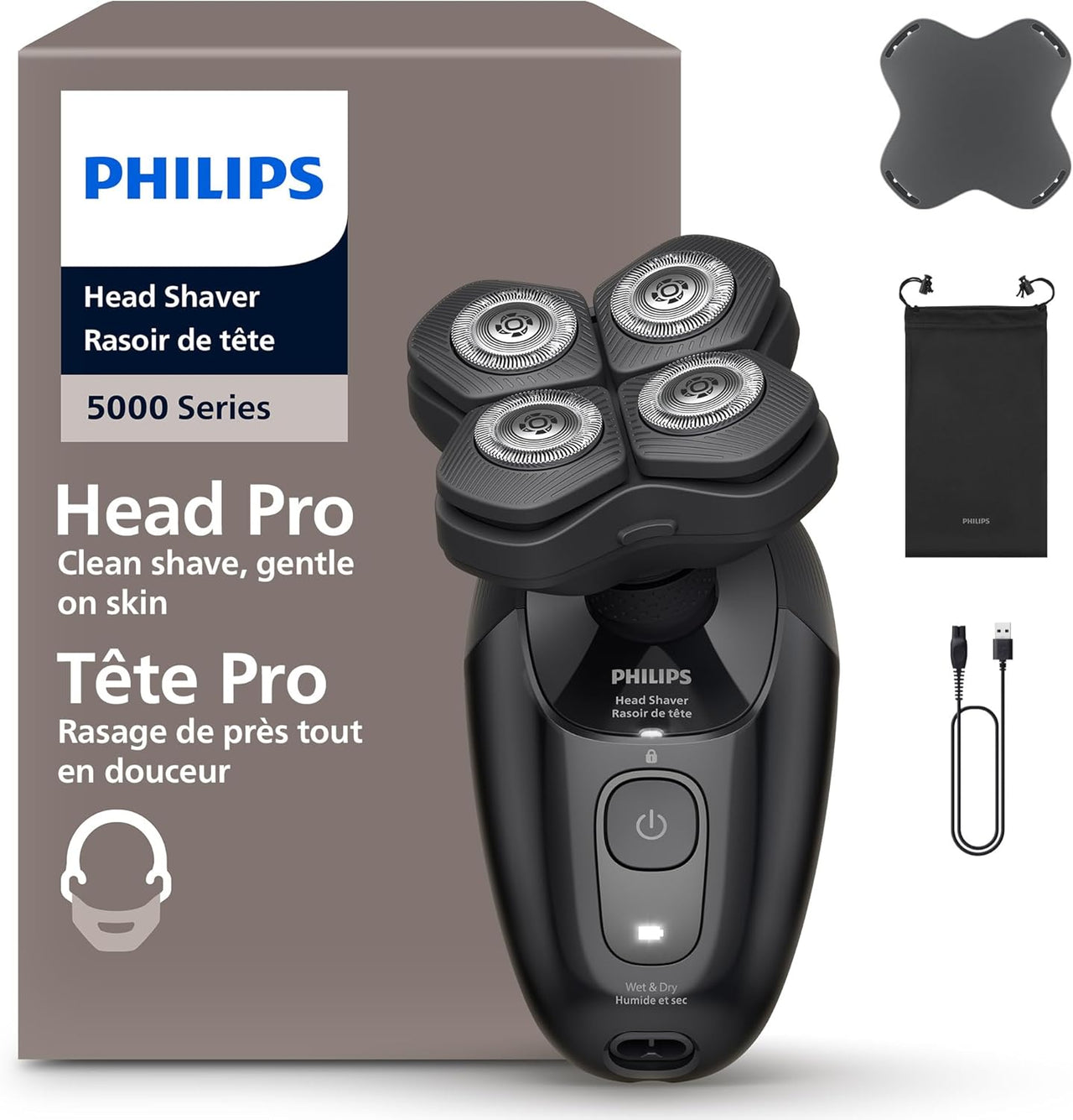 Philips Head Shaver Pro 5000 electric skull shaver with flexible head