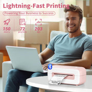 Man using Bluetooth printer in home office for shipping labels