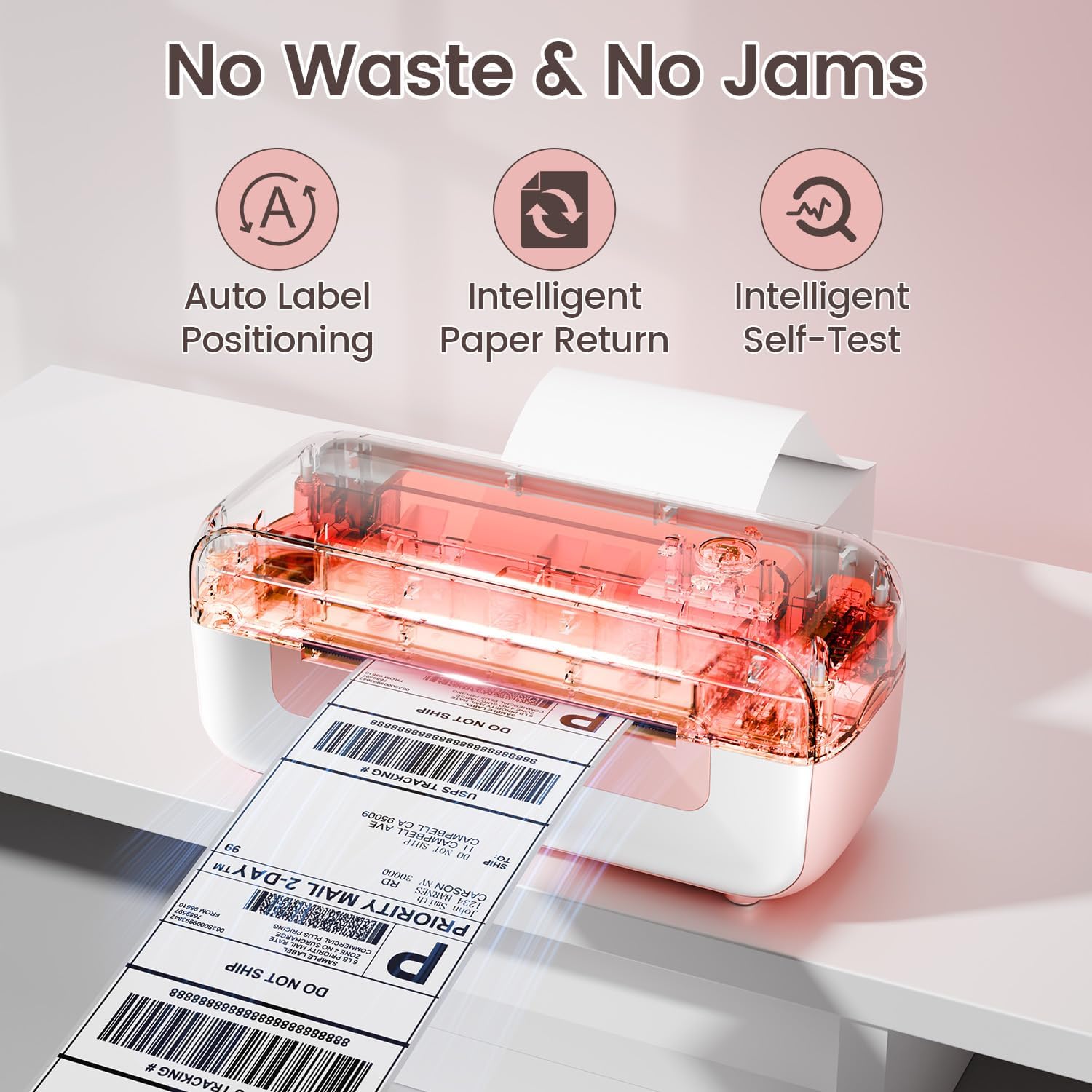 Transparent view of Phomemo printer with anti-jam technology
