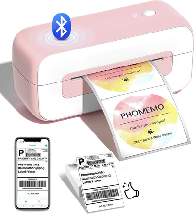 Phomemo Bluetooth Thermal Shipping Label Printer – Pink (2025 Upgrade)