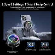 Two speed modes for phone cooler with smart temp control and MagSafe mounting