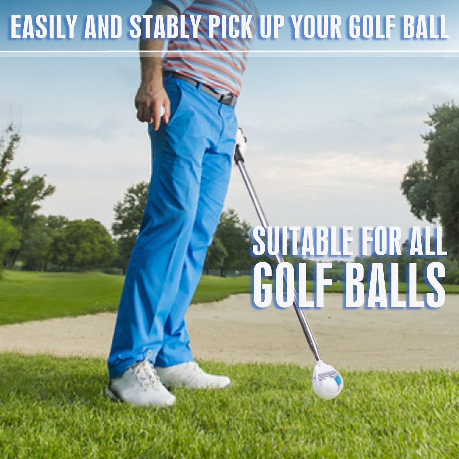 Man using golf retriever to pick up a ball from the ground