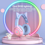 RGB lighting feature on pink cat ear gaming headset