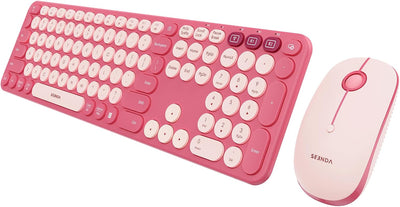 Pink Wireless Bluetooth Keyboard and Mouse Combo – Seenda COE202, Multi-Device, Quiet Typing, USB + Dual Bluetooth