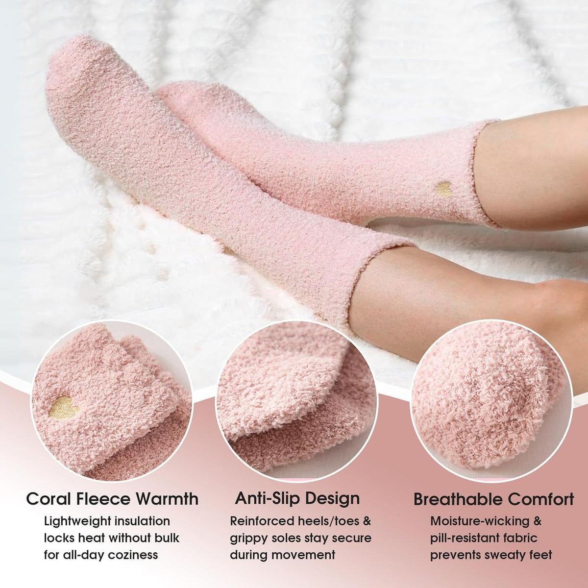 Cozy pink fleece socks included in women's gift set