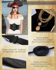Pirate eye patch and layered gold-tone necklace costume accessories