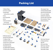 Complete unboxed Pironman 5-MAX kit with components and accessories.