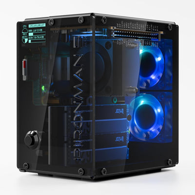 Pironman 5-MAX Raspberry Pi 5 Case with Dual NVMe RAID, RGB Fans & OLED Display