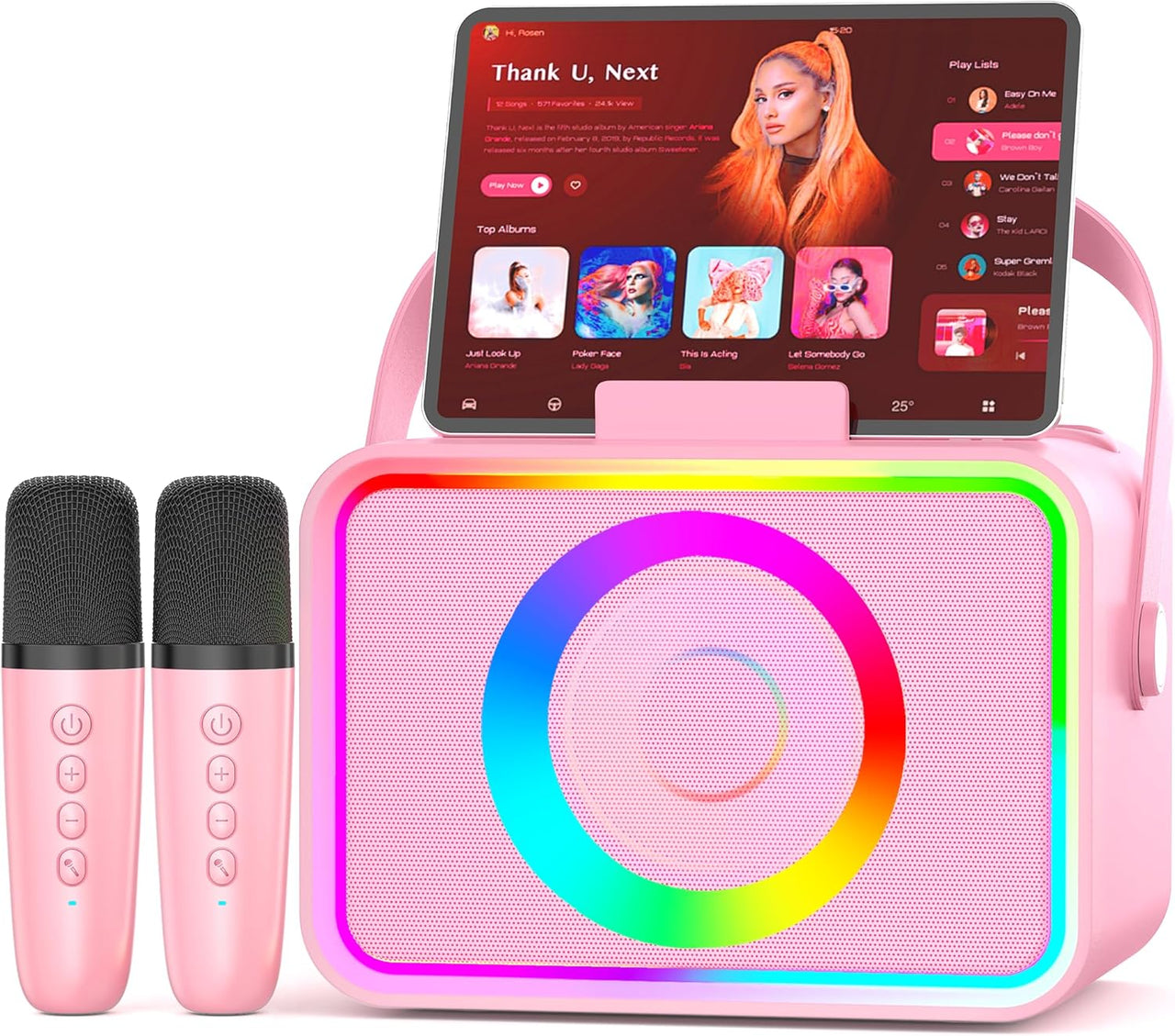 Portable Bluetooth karaoke machine with 2 wireless microphones and colorful LED speaker