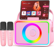 Portable Bluetooth karaoke machine with 2 wireless microphones and colorful LED speaker
