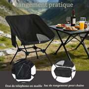 Folding camping chair with mesh pocket and storage bag