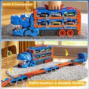 Portable dinosaur toy truck with built-in storage for mini cars