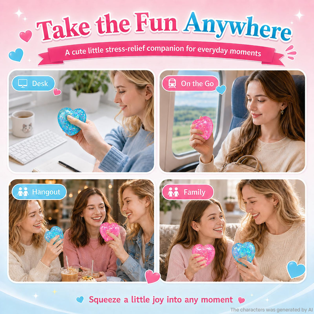 Portable heart fidget toys for desk travel and everyday sensory breaks