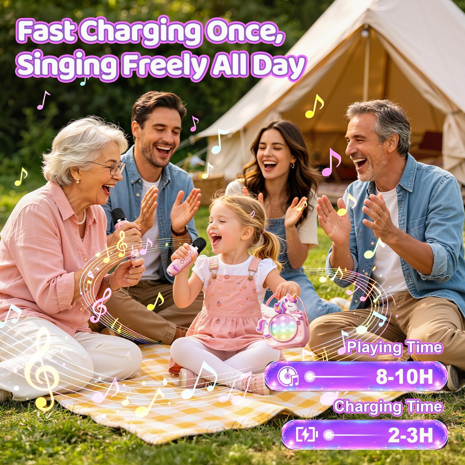 Rechargeable portable unicorn karaoke machine with long battery life