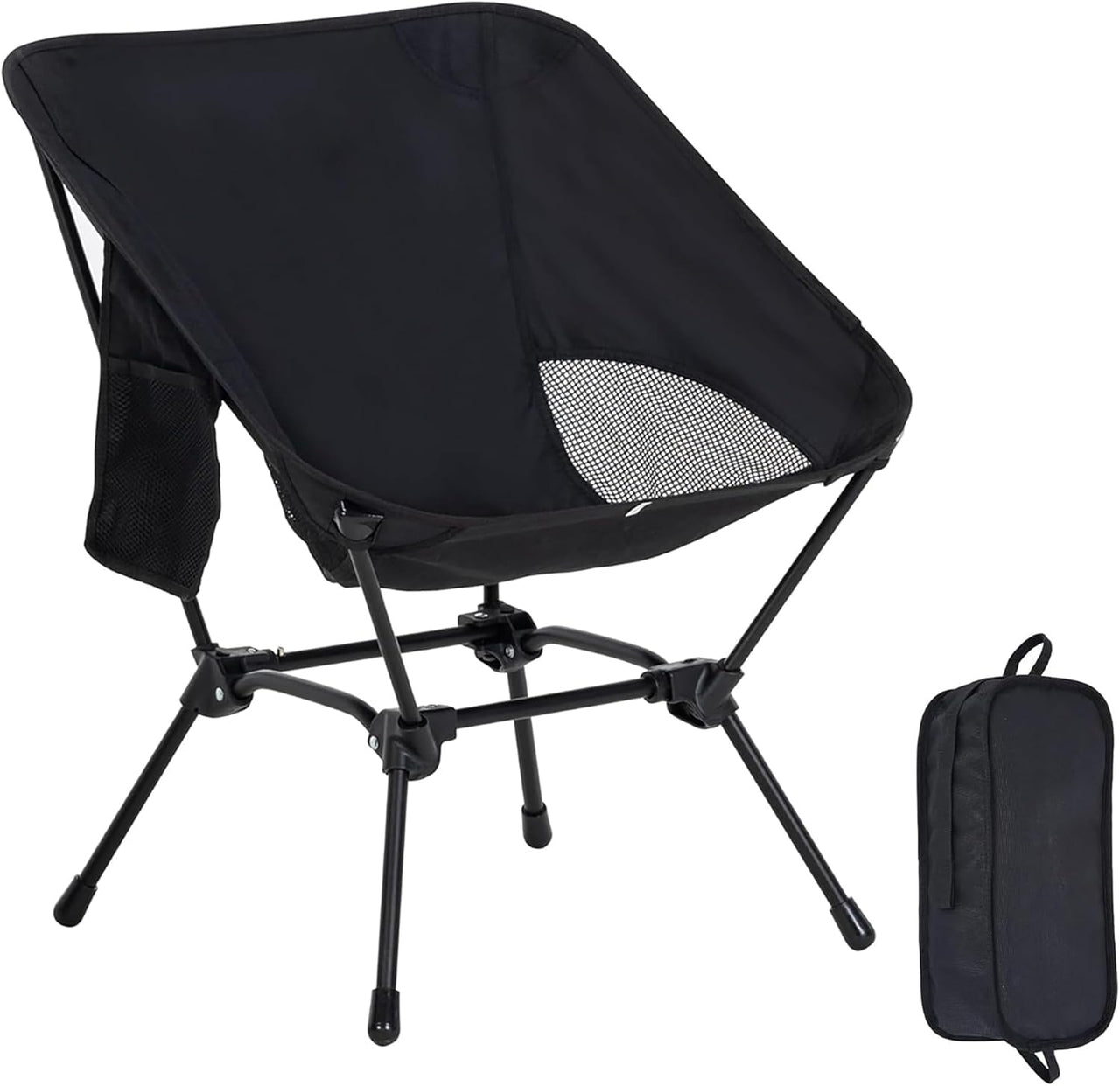 Portable lightweight folding camping chair with carry bag in black